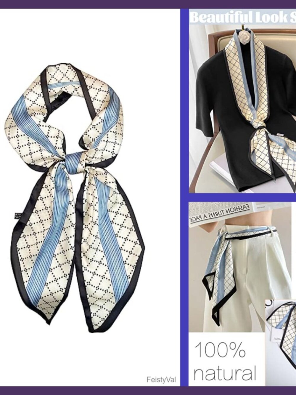 Satin Silk Feel Long Scarf Head Wrap Hair Neck Bag Accessory 59in